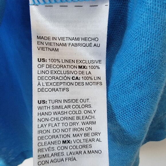 Chico's womens  100% Linen Embroidered V-Neck Tunic size XL Blue 3/4 sleeve - Picture 7 of 7